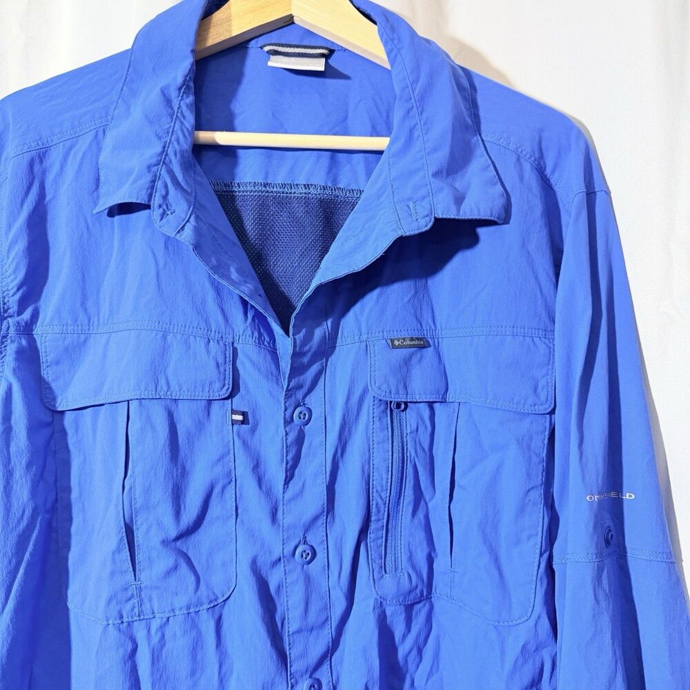 Columbia PFG Shirt Mens XL Blue Omni-Shield‎ Vented Fishing Button Up Front